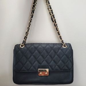 Black Quilted Handbag with Gold Chain Shoulder Strap